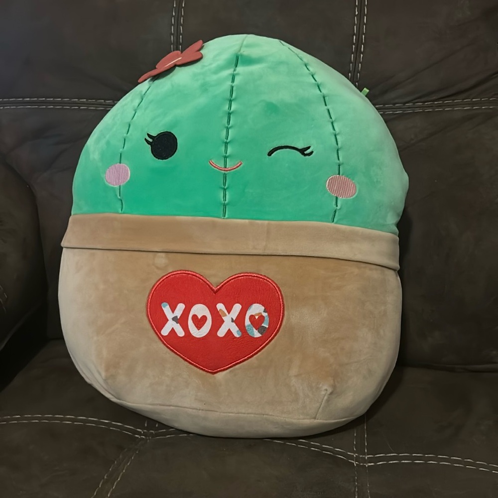 Squishmallows Green Cactus Plush with Tan Pot and Red Heart Patch